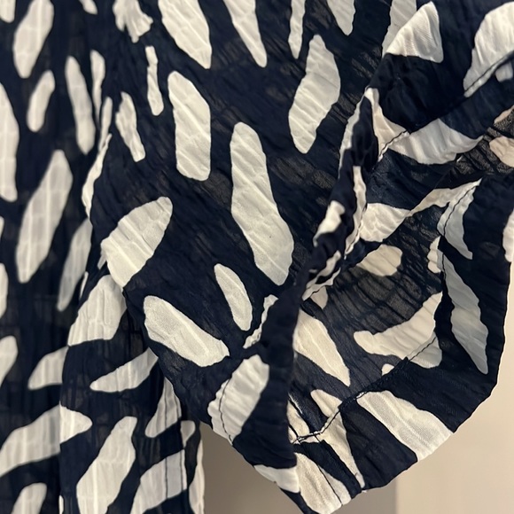 Zara Mens Button Down Small Navy and White Print Casual - Picture 4 of 6